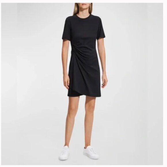 Theory Clinton Knit Black Side Drape, short sleeved, T Shirt Dress, Sz L, VGUC - Picture 6 of 6